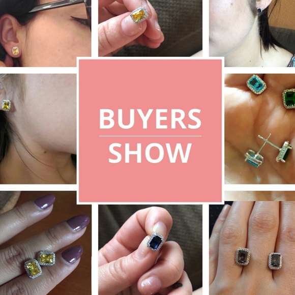 Blue Stud CZ Crystal Earrings New - Picture 2 of 3